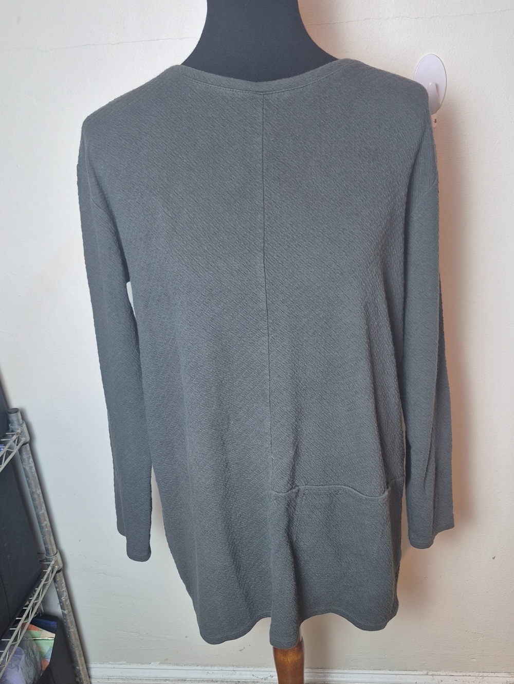 Women's  pure JILL Medium Gray Crewneck Long-Sleeve Sweater.